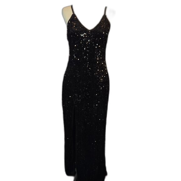 SIMPLEE Women Evening Dress, Sexy V Neck, Bodycon, Sequin, w/ Slit Sz: XL Black - Picture 2 of 14